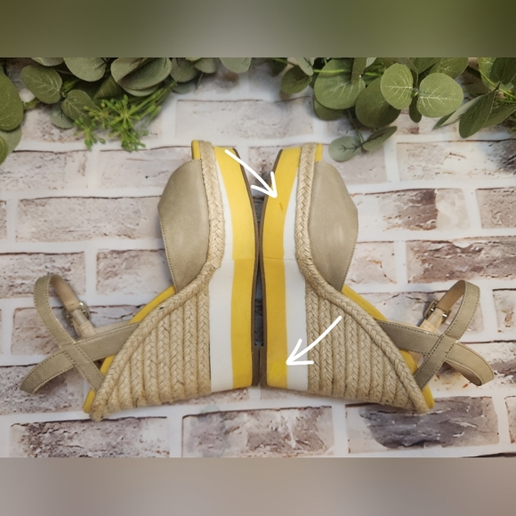 Elle Everly Yellow Tan Espadrille Wedge Sandals Size 7 - Picture 10 of 12